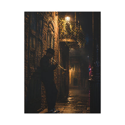 French Quarter Alley Trumpet Scene Wall Art & Canvas Print