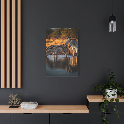 Zebra Pair at the Water’s Edge Wall Art & Canvas Prints