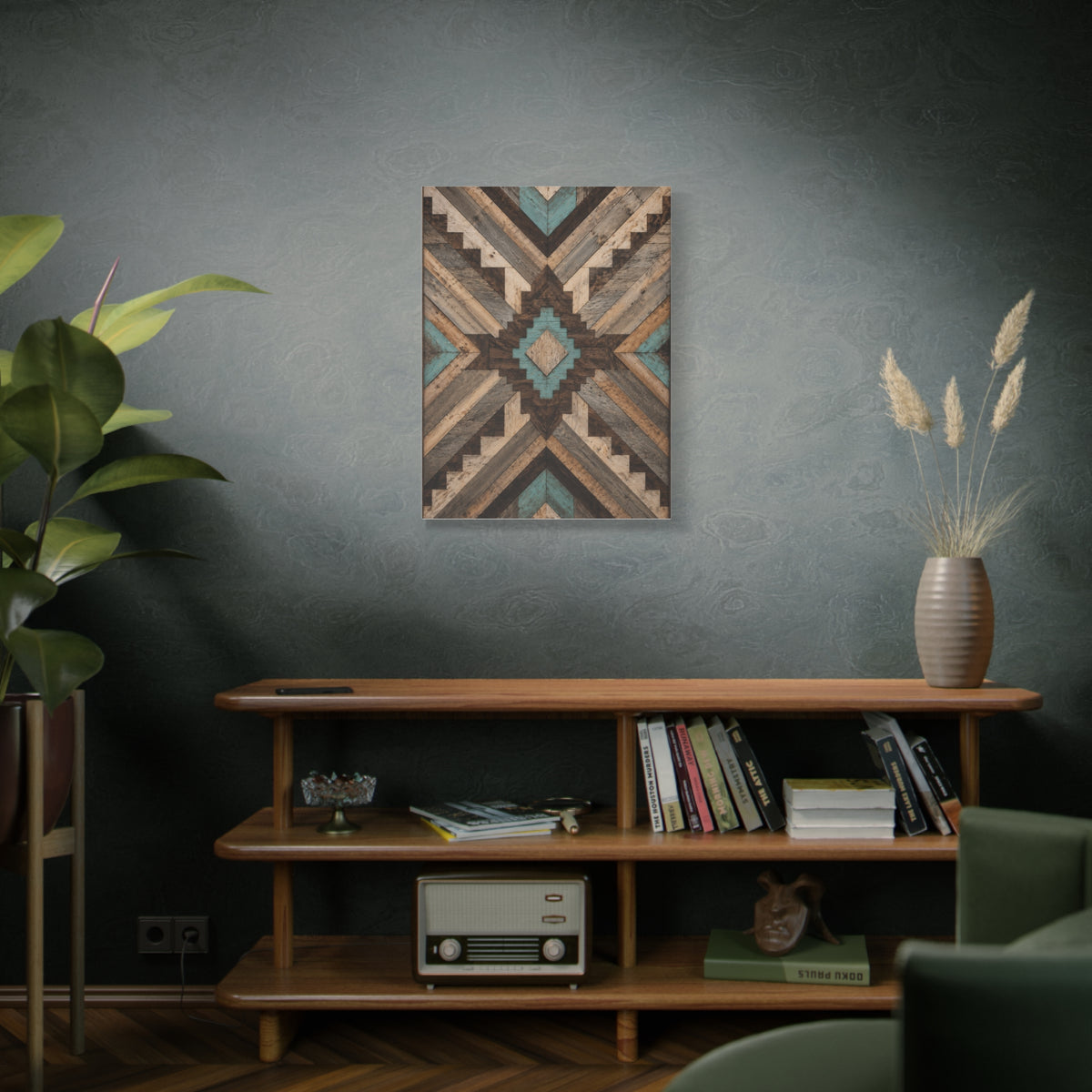 Reclaimed Wood Aztec Geometric Panel Wall Art & Canvas Print