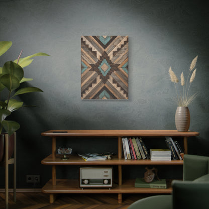 Reclaimed Wood Aztec Geometric Panel Wall Art & Canvas Print