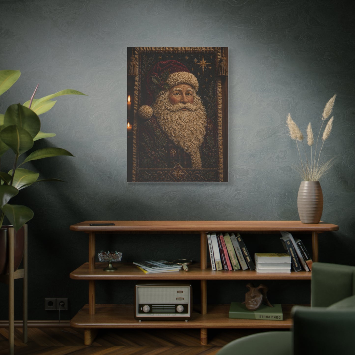 Handcrafted Textile Santa Tapestry Wall Art & Canvas Print