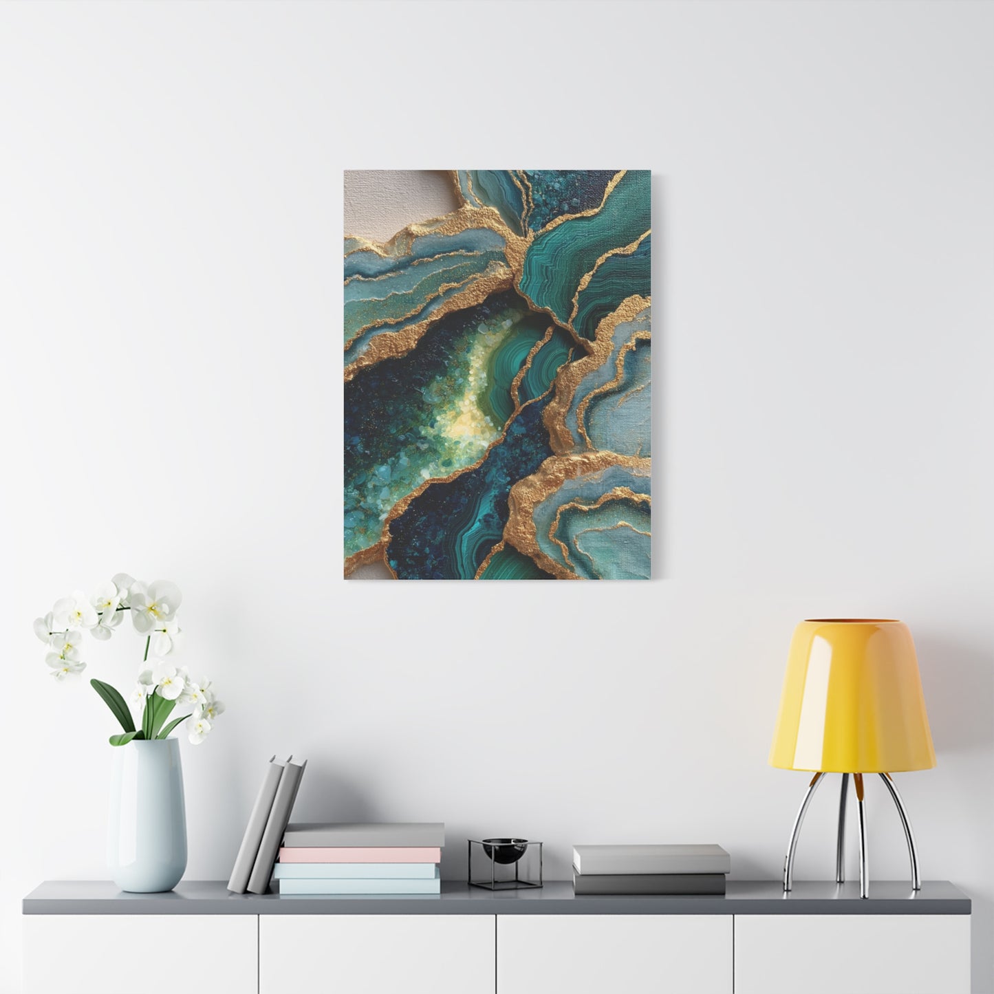 Malachite Emerald & Gold Geode Abstract Wall Art & Canvas Print