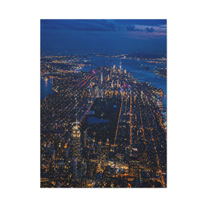 Aerial Manhattan Night Grid Wall Art & Canvas Print