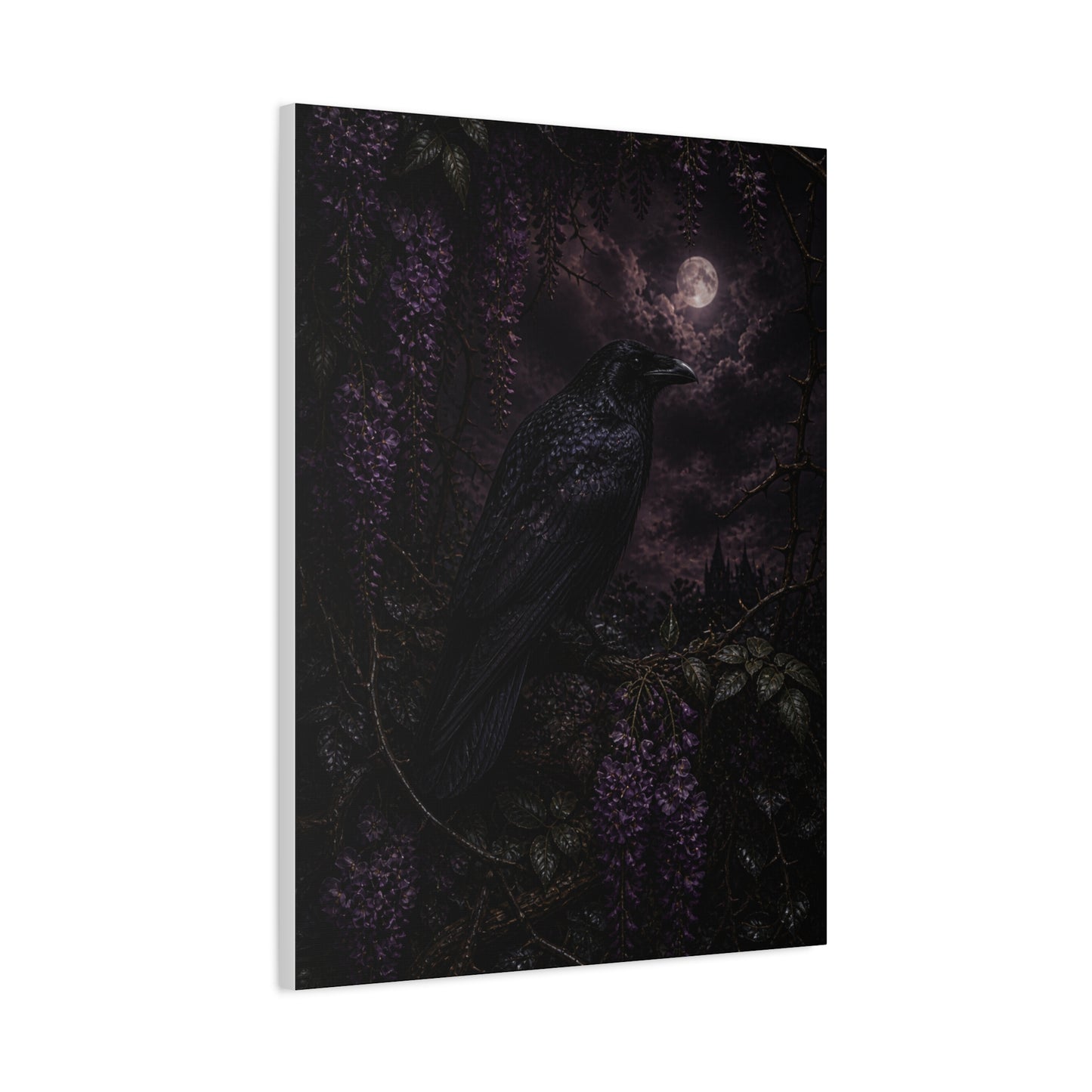 Raven in Wisteria Moonlit Scene Wall Art & Canvas Print