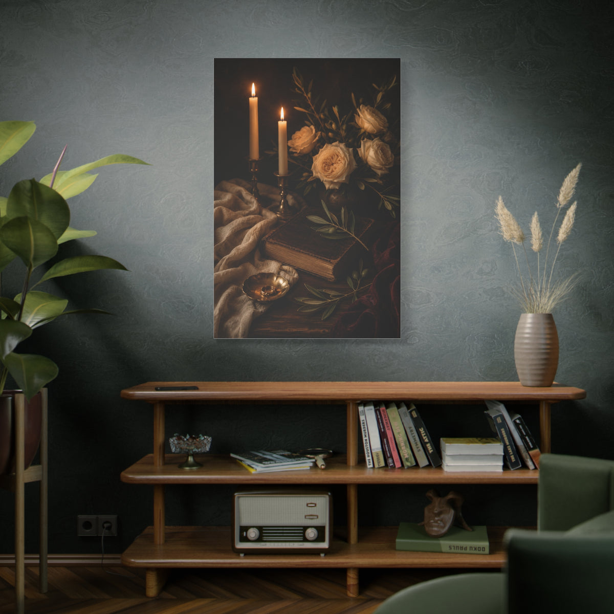 Romantic Candlelit Rose Still Life Wall Art & Canvas Print