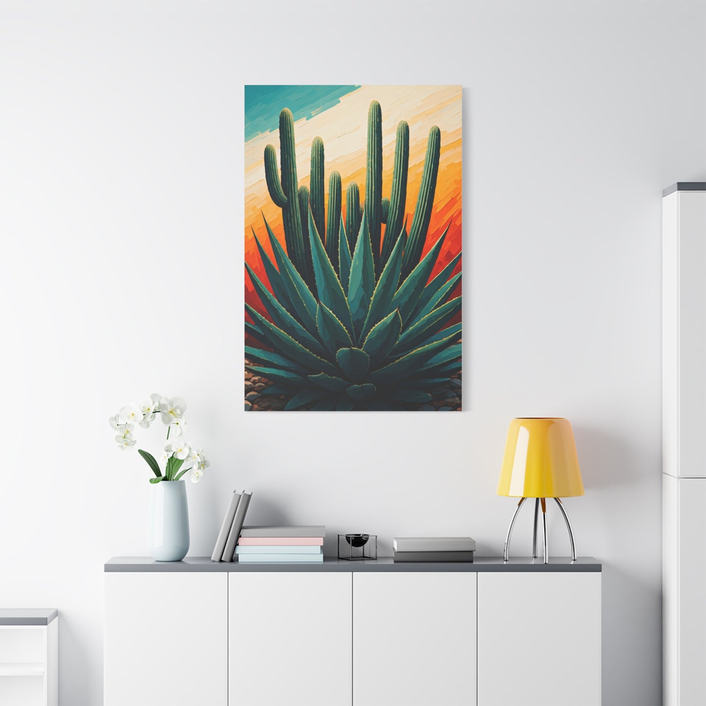 Agave Foreground Desert Saguaro Painting Wall Art & Canvas Prints