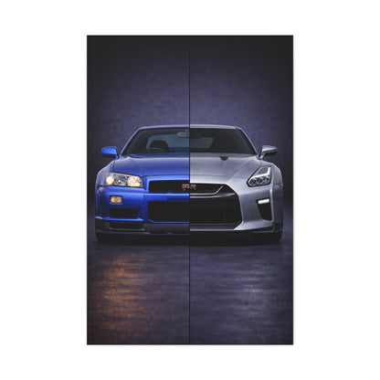 Nissan GT R Split R34 Skyline vs R35 Evolution Wall Art & Canvas Prints