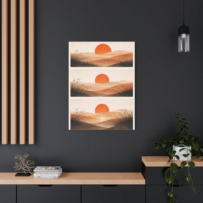 Japandi Orange Sun Triptych Landscape Wall Art & Canvas Print