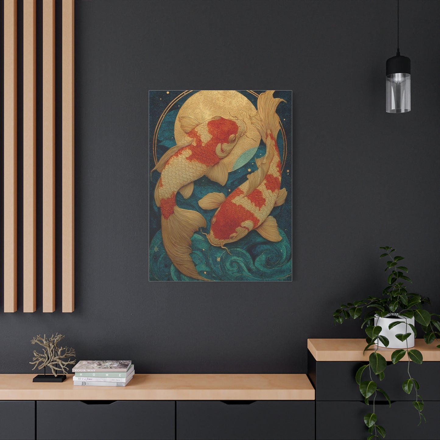 Koi Fish Gold Moon Wall Art & Canvas Print