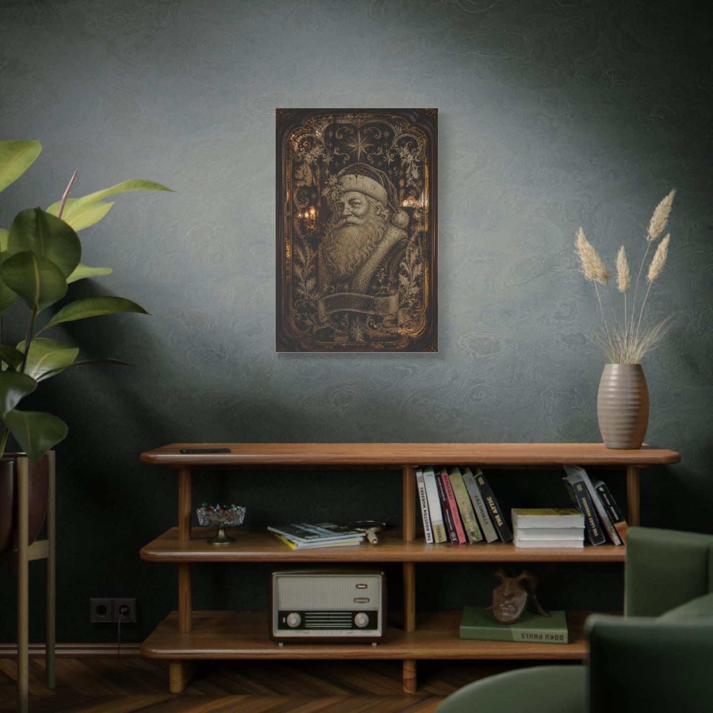 Victorian Etched Mirror Santa Wall Art & Canvas Print