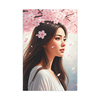 Woman Beneath Falling Cherry Blossoms Wall Art & Canvas Prints