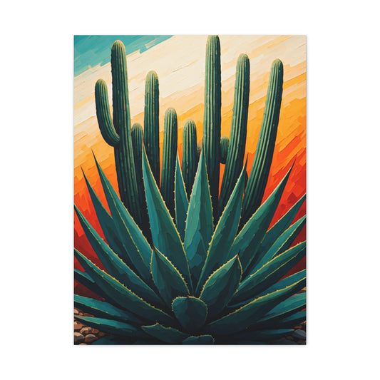Agave Foreground Desert Saguaro Painting Wall Art & Canvas Prints
