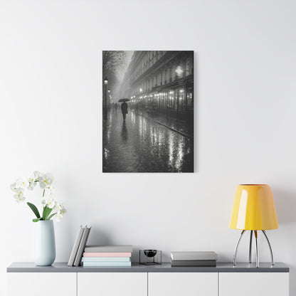 Rainy Paris Street Monochrome Wall Art & Canvas Print