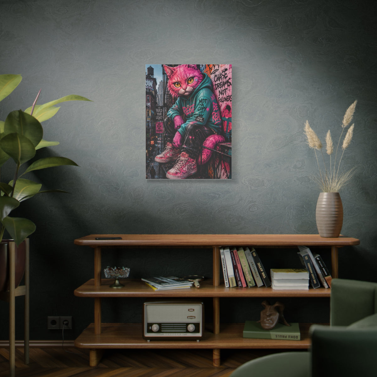 Urban Pink Cat Street Character Street Wall Art & Canvas Print