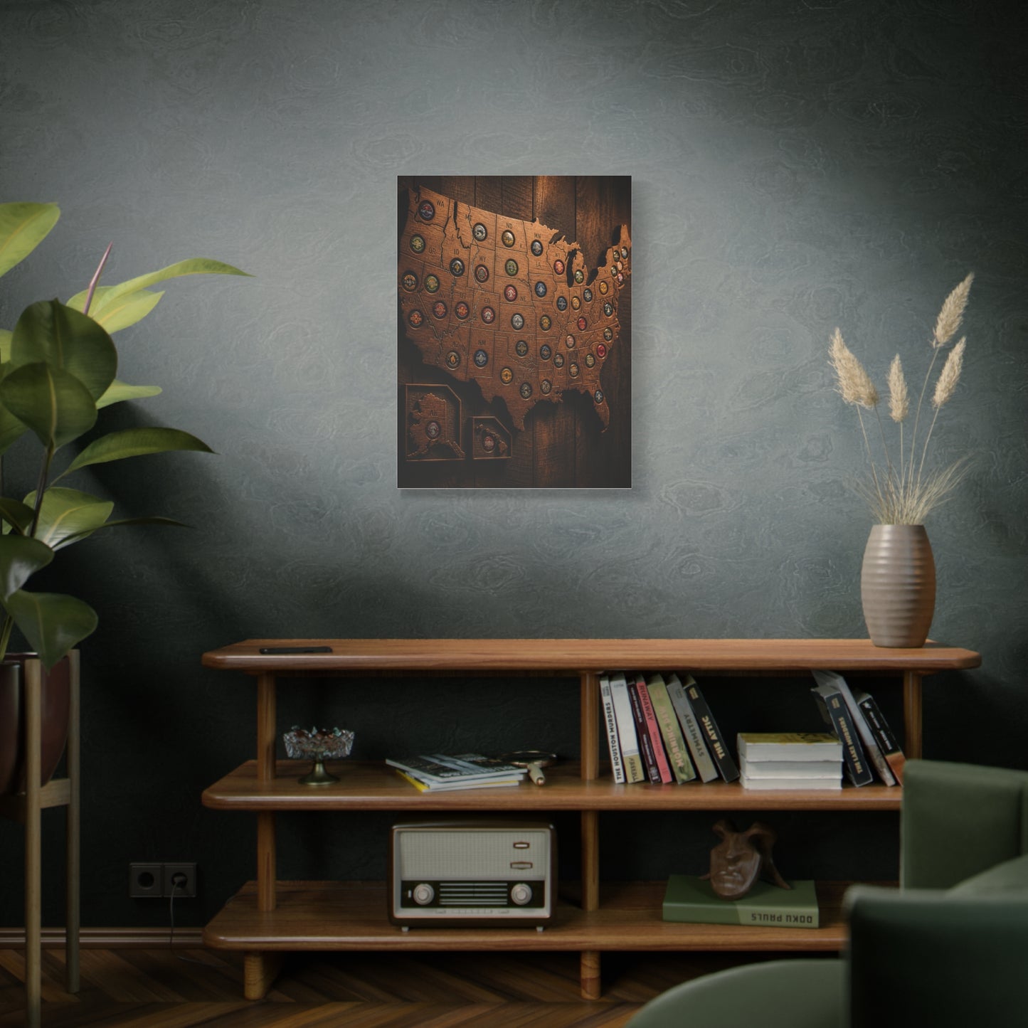 Wooden Beer Cap USA Map Wall Art & Canvas Print