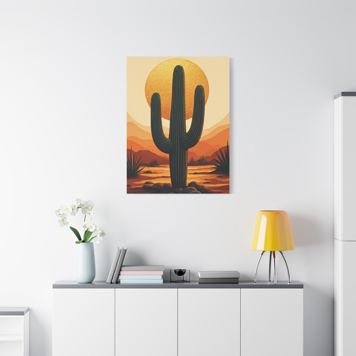 Golden Sun Desert Saguaro Landscape Wall Art & Canvas Prints