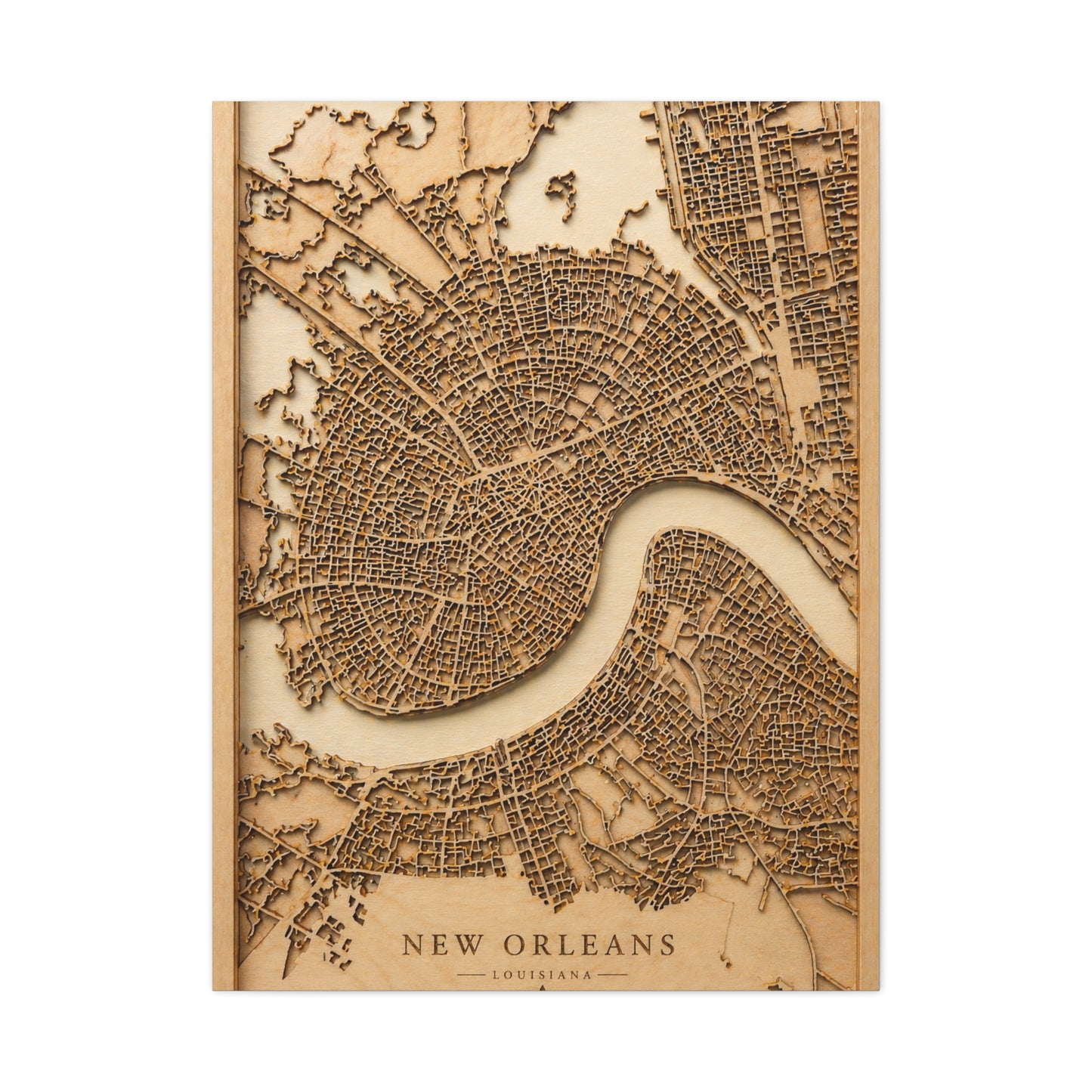 New Orleans Wooden Map Relief Wall Art & Canvas Print