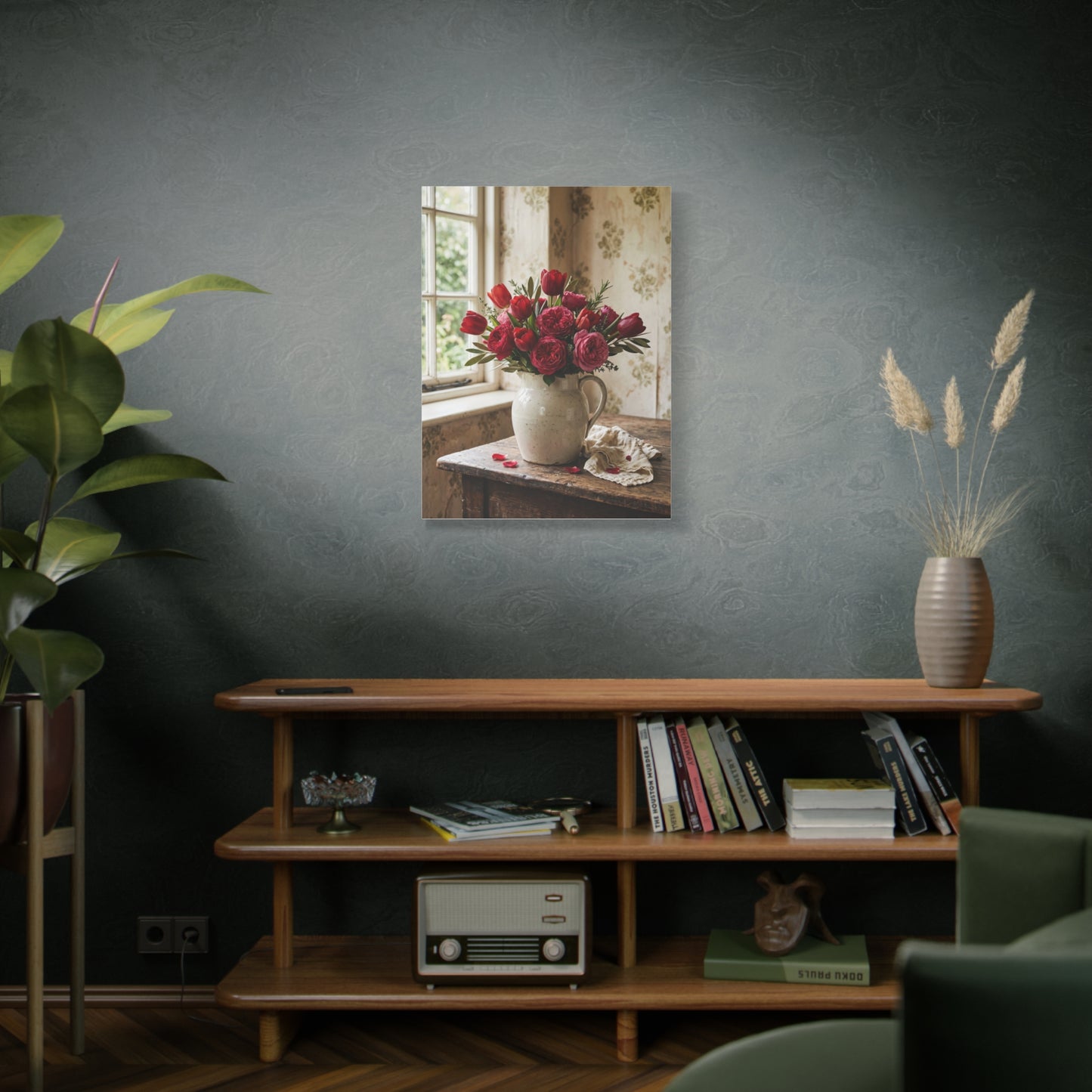 English Cottage Red Tulip Still Life Wall Art & Canvas Print