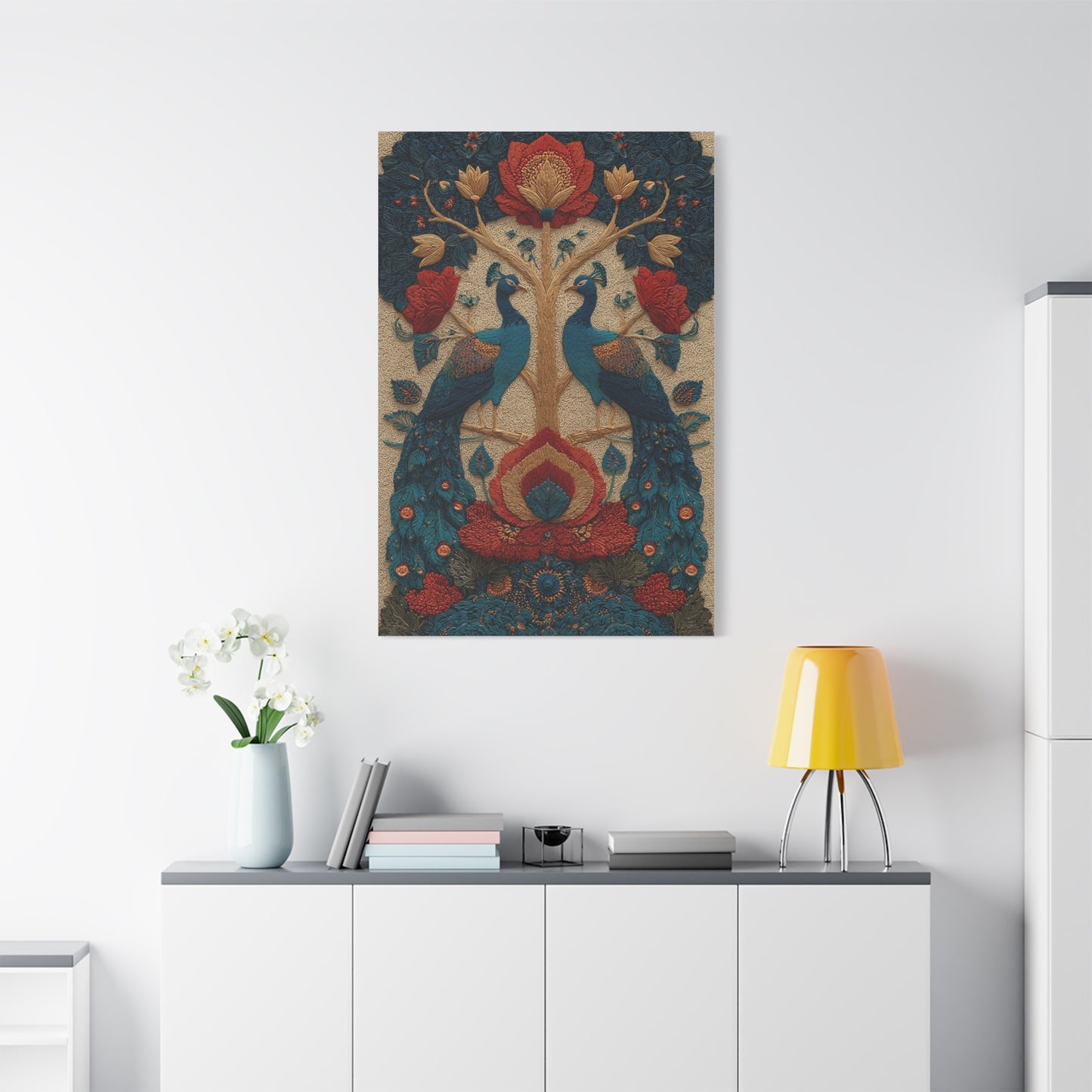 Folk Peacock Tree of Life Wall Art & Canvas Print