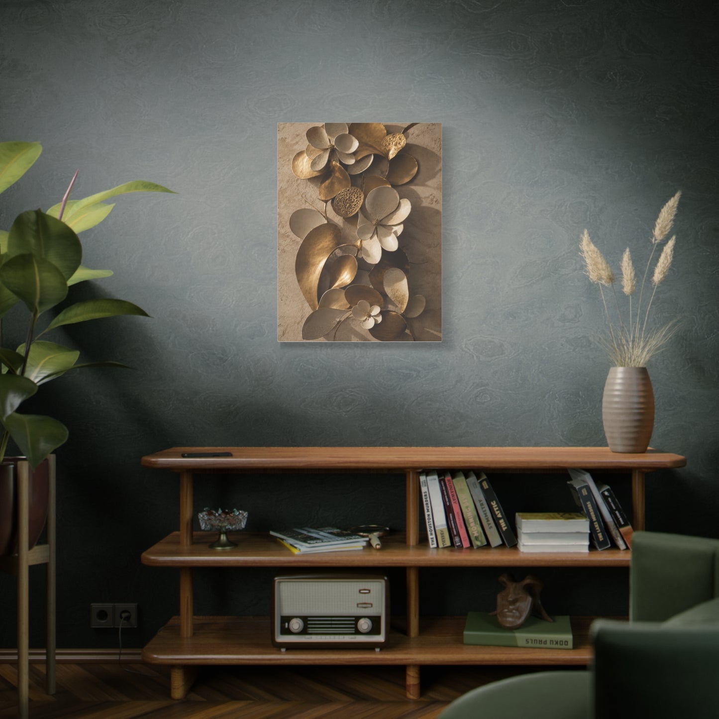 Brass and Ceramic Floral Relief Wall Art & Canvas Print