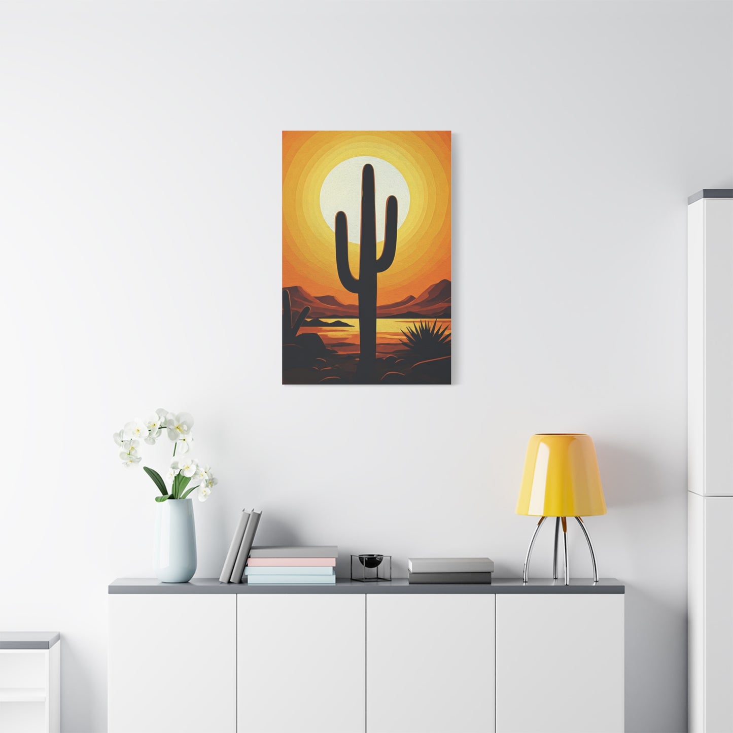 Retro Desert Sunset Cactus Silhouette Wall Art & Canvas Prints