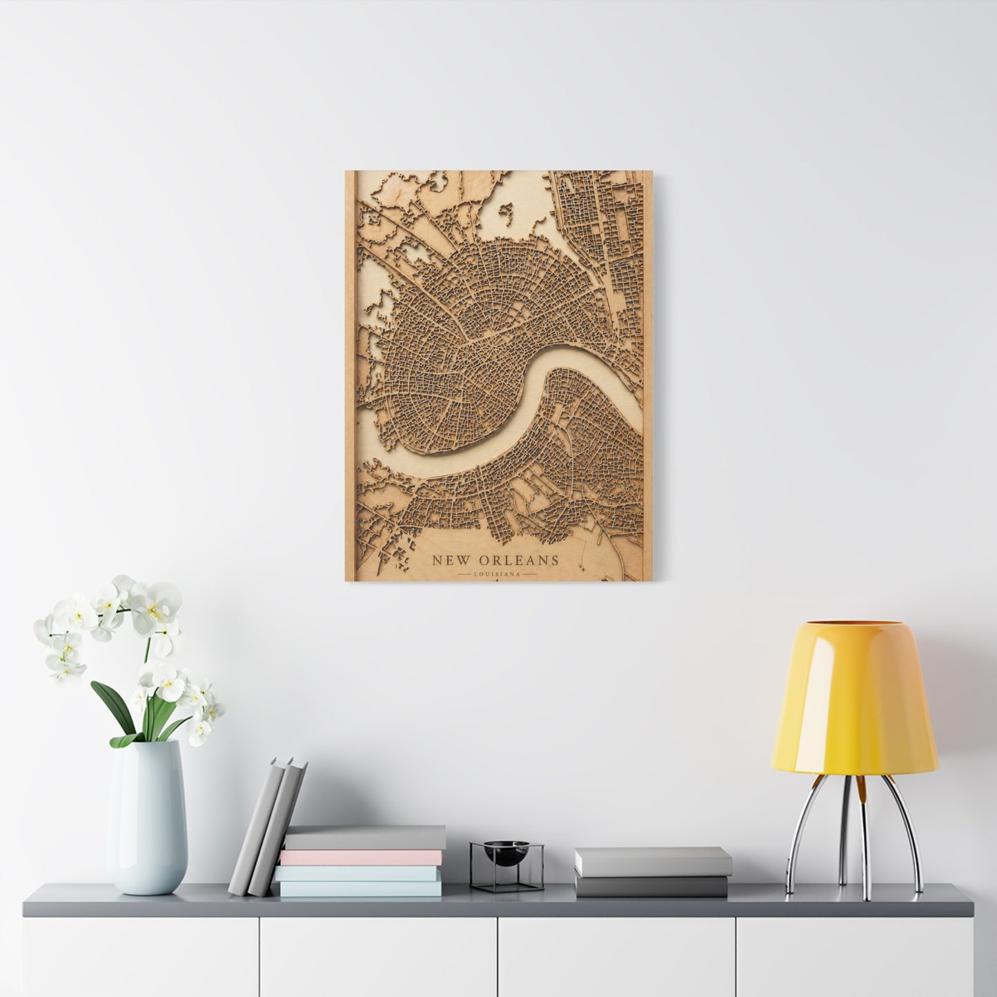 New Orleans Wooden Map Relief Wall Art & Canvas Print