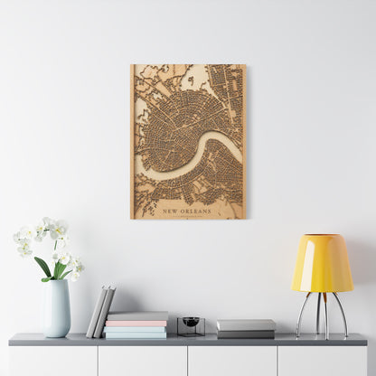 New Orleans Wooden Map Relief Wall Art & Canvas Print