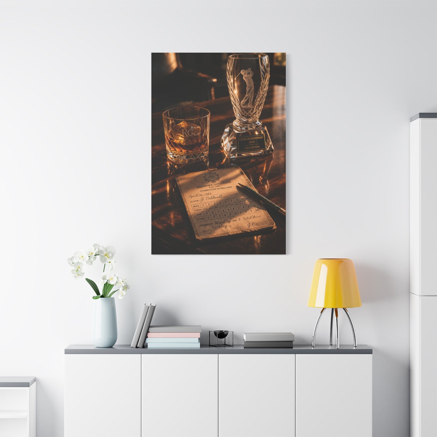 Crystal Trophy & Whiskey Golf Still Life Wall Art & Canvas Print