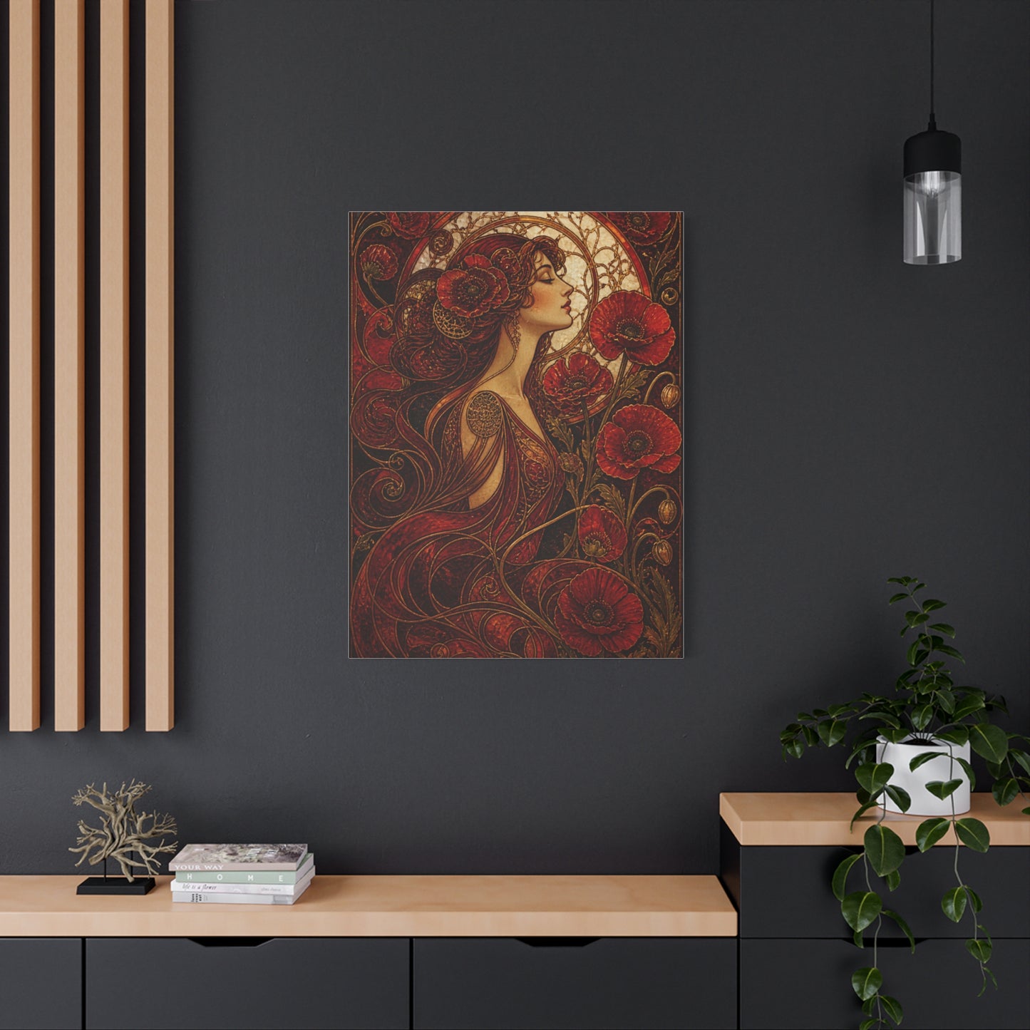 Red Art Nouveau Poppy Muse Wall Art & Canvas Print