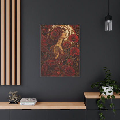 Red Art Nouveau Poppy Muse Wall Art & Canvas Print