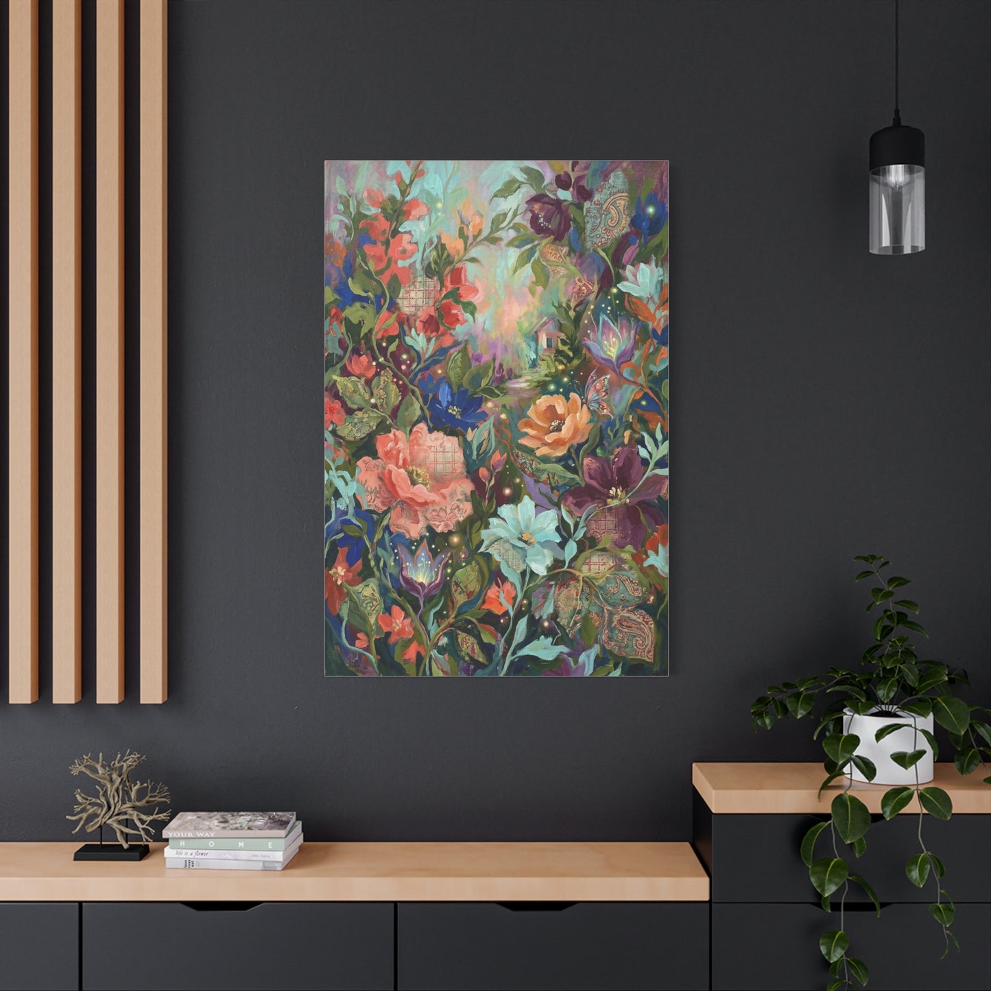 Enchanted Floral Garden & Fireflies Wall Art & Canvas Print