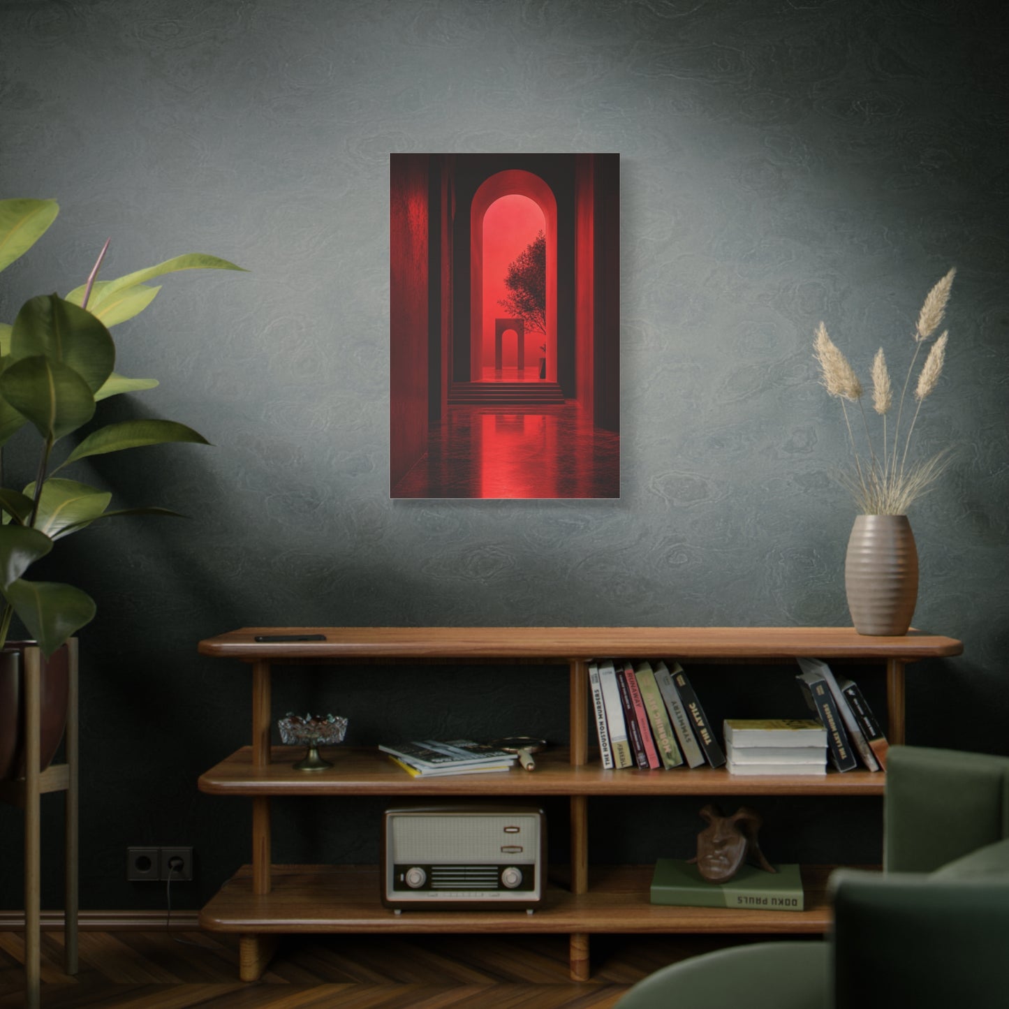 Surreal Crimson Archway Interior Wall Art & Canvas Print