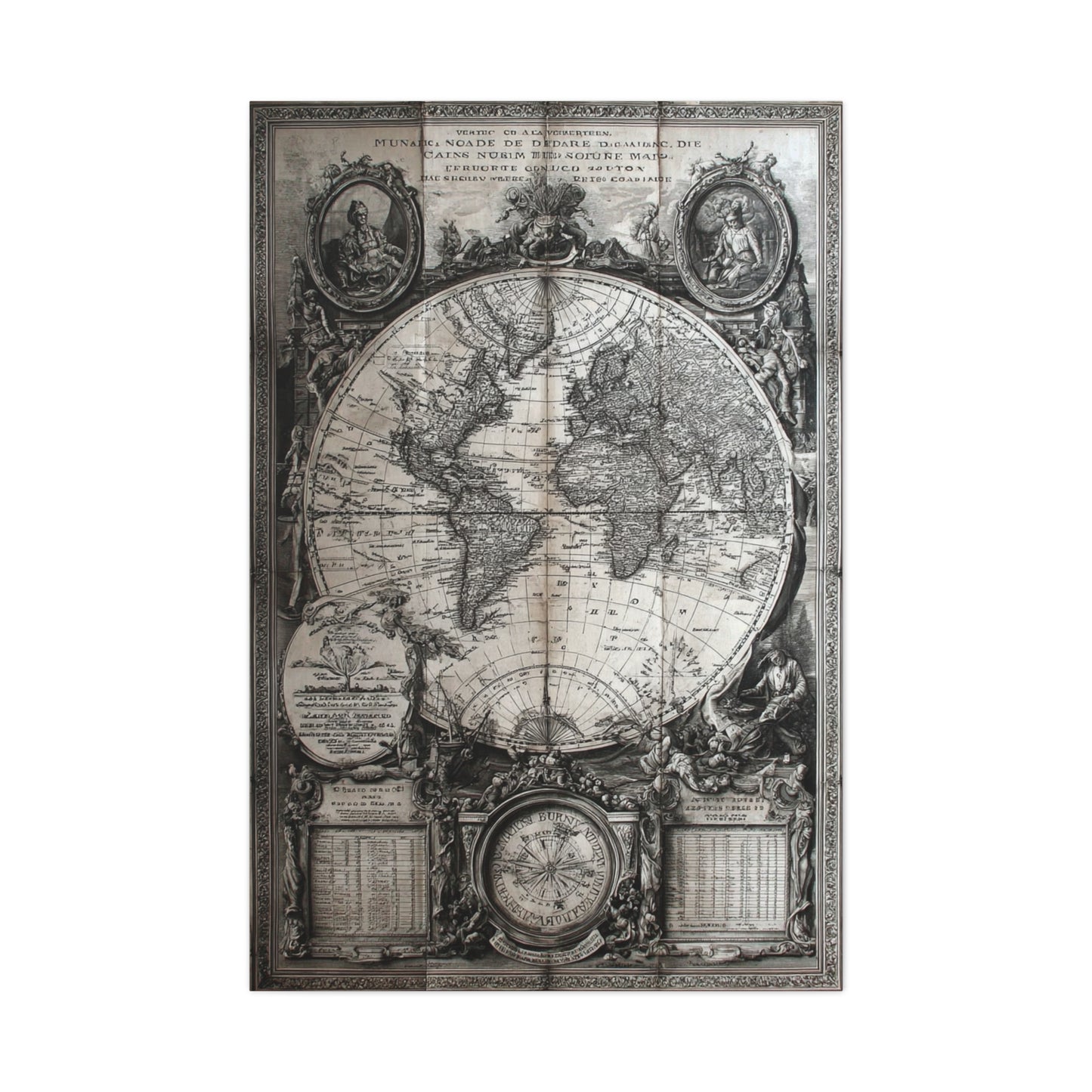 Antique World Map Engraving Wall Art & Canvas Print