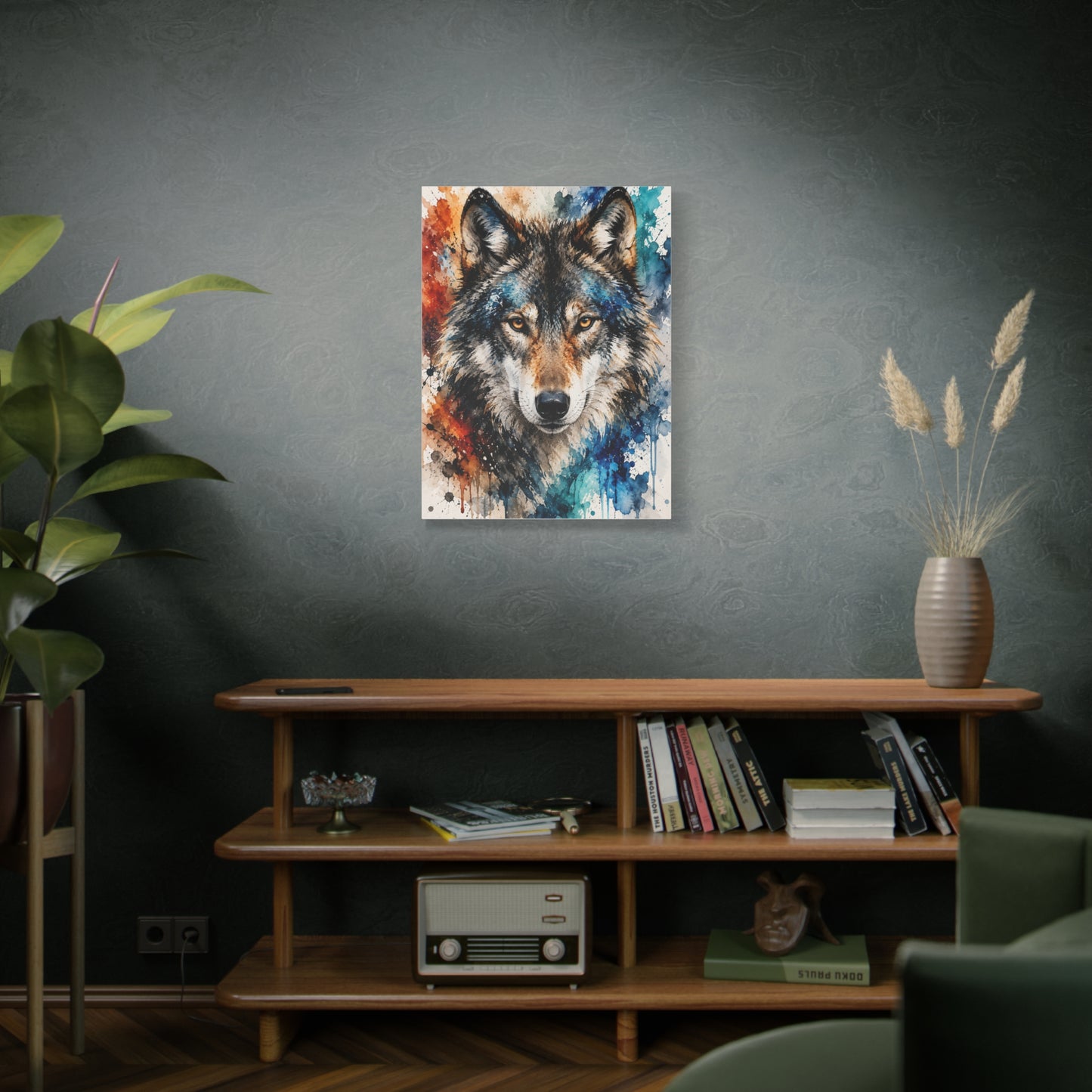 Watercolor Splash Wolf Expression Portrait Wall Art & Canvas Print