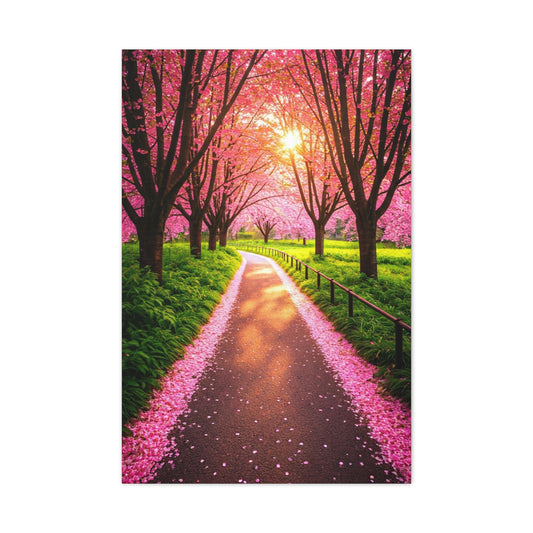 Sakura Forest Path With Sunlight Rays Wall Art & Canvas Prints