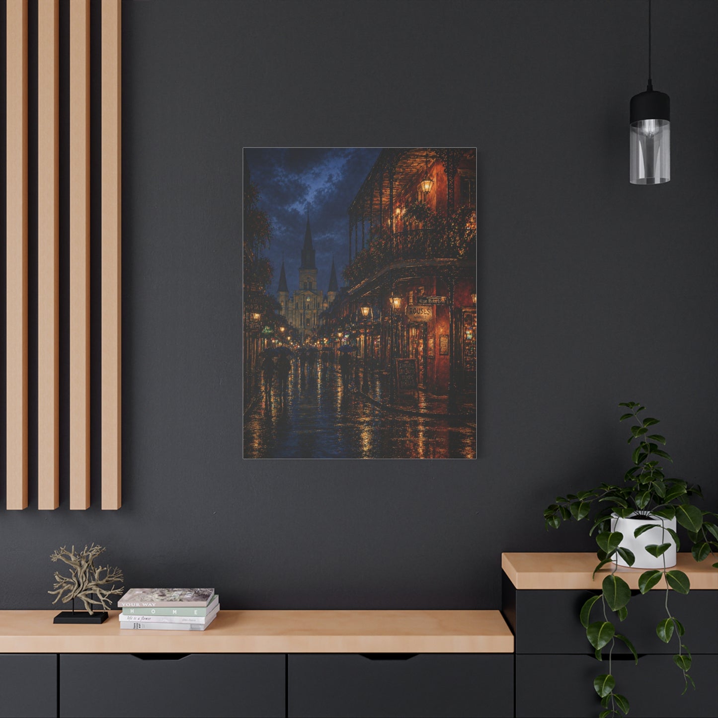 Rainy French Quarter Night Scene Wall Art & Canvas Print