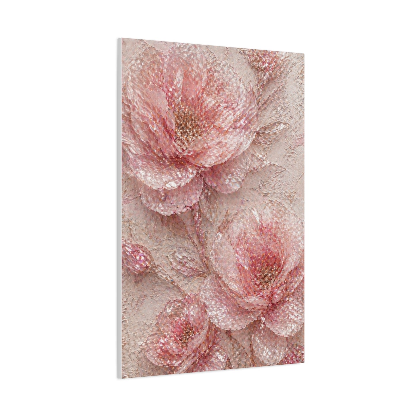 Crushed Glass Pink Floral Relief Wall Art & Canvas Print