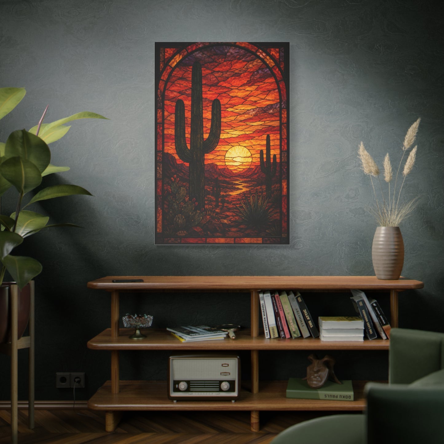 Stained Glass Desert Sunset Southwest Wall Art & Canvas Print