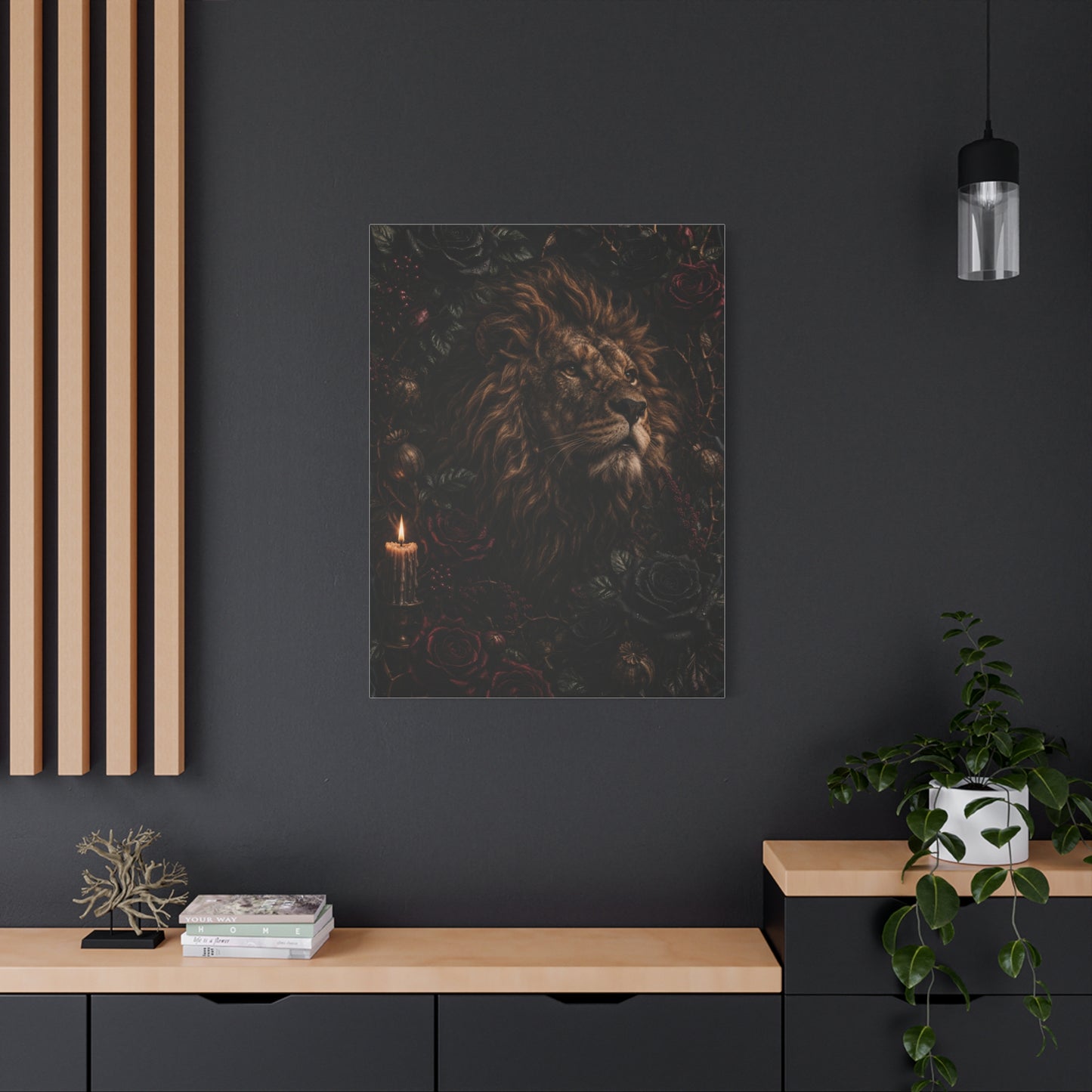 Dark Floral Lion Dramatic Portrait Wall Art & Canvas Print