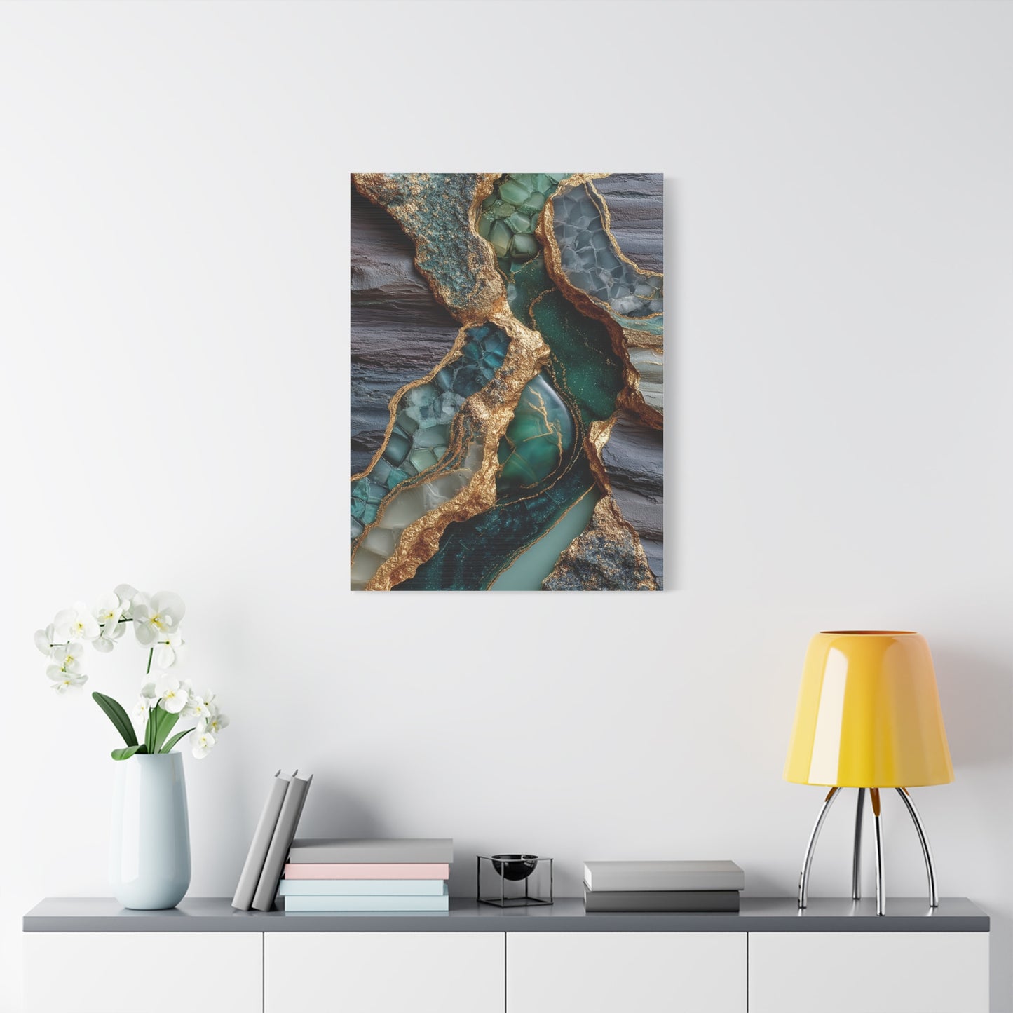 Emerald Geode Gold Vein Abstract Wall Art & Canvas Print