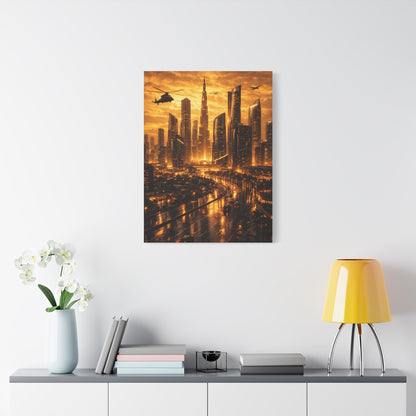 Golden Futuristic Cityscape Wall Art & Canvas Print