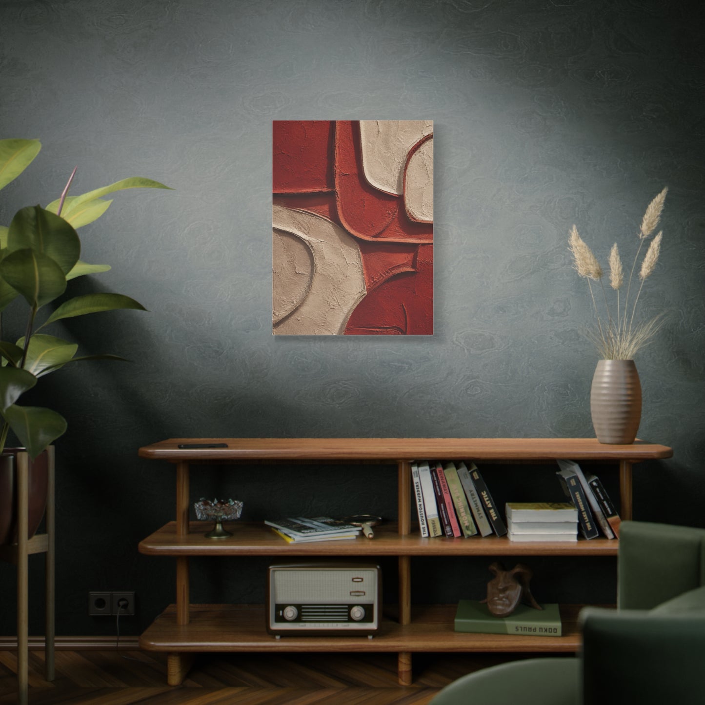 Red and Beige Sculptural Minimal Abstraction Wall Art & Canvas Print
