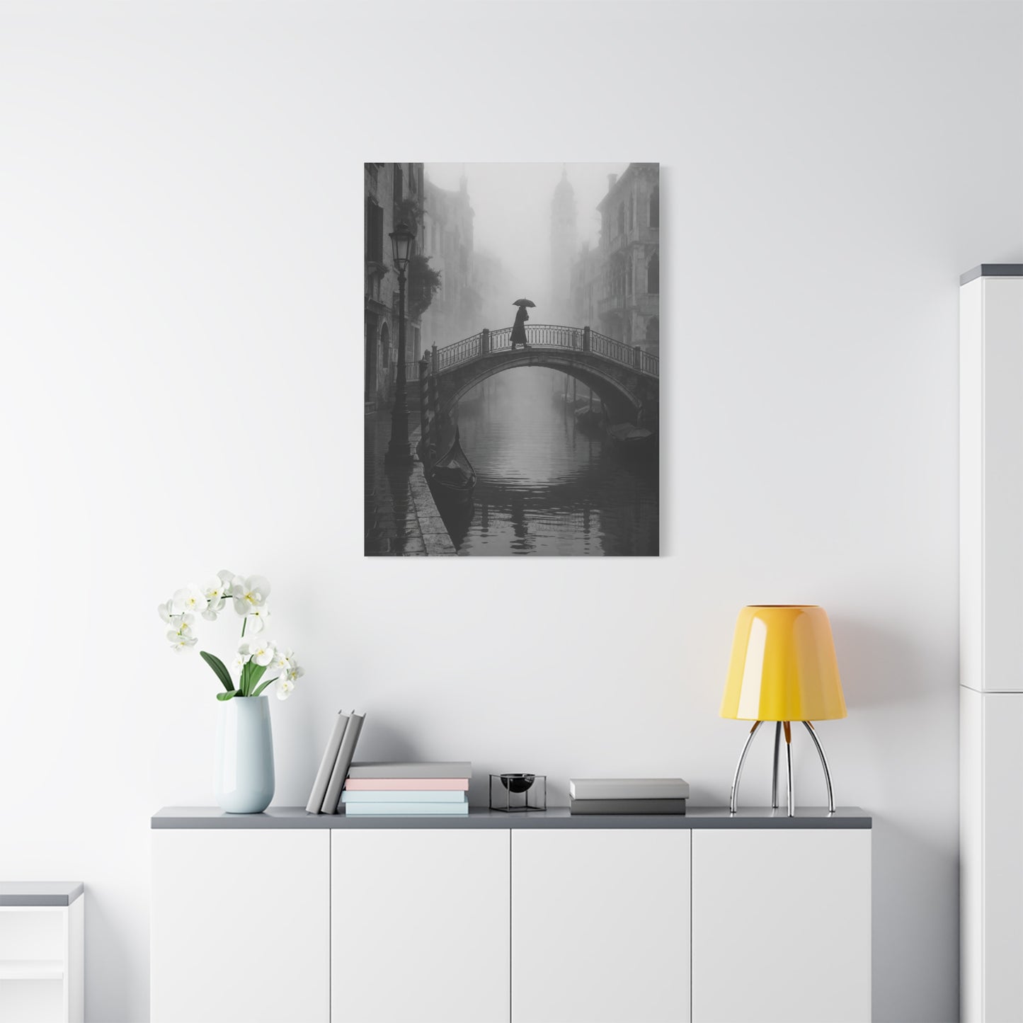 Venetian Bridge Fog Scene Wall Art & Canvas Print