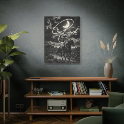 Moon Lasso Cowgirl Night Scene Wall Art & Canvas Print