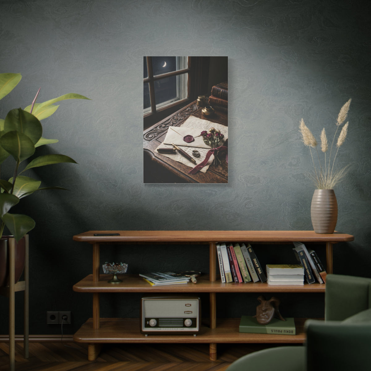 Moonlit Love Letter Writing Scene Wall Art & Canvas Print