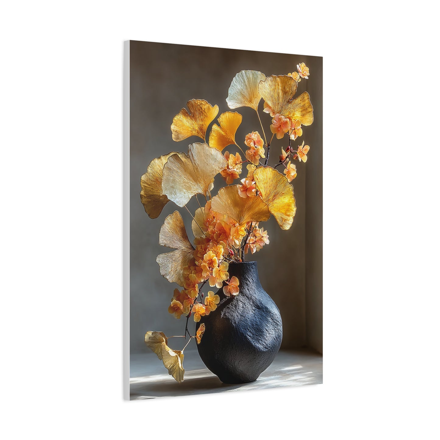 Gold Ginkgo Floral Vase Wall Art & Canvas Print