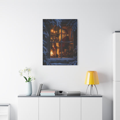 Snowy Cottage Window Santa Scene Wall Art & Canvas Print