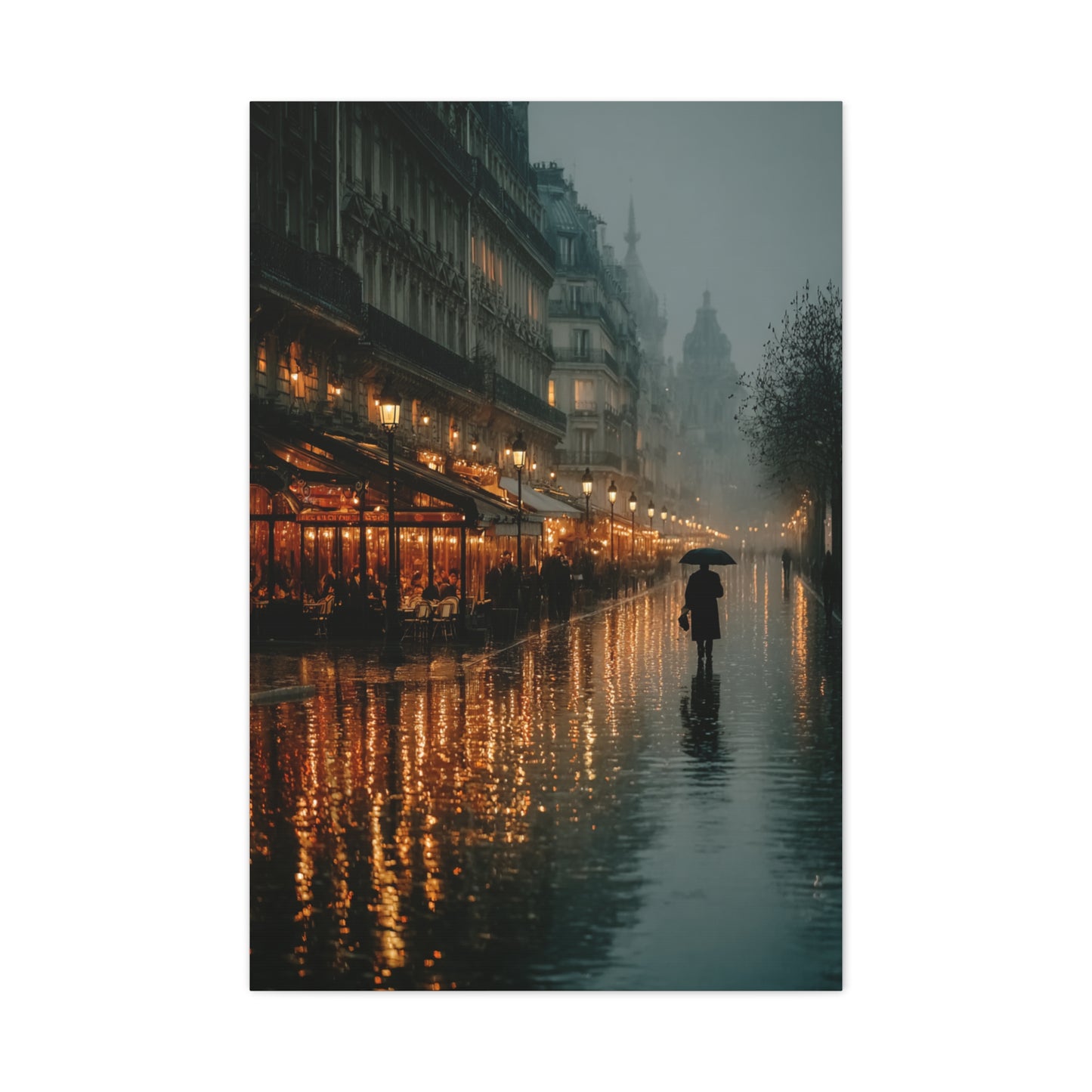 Rainy Paris Café Evening Wall Art & Canvas Print