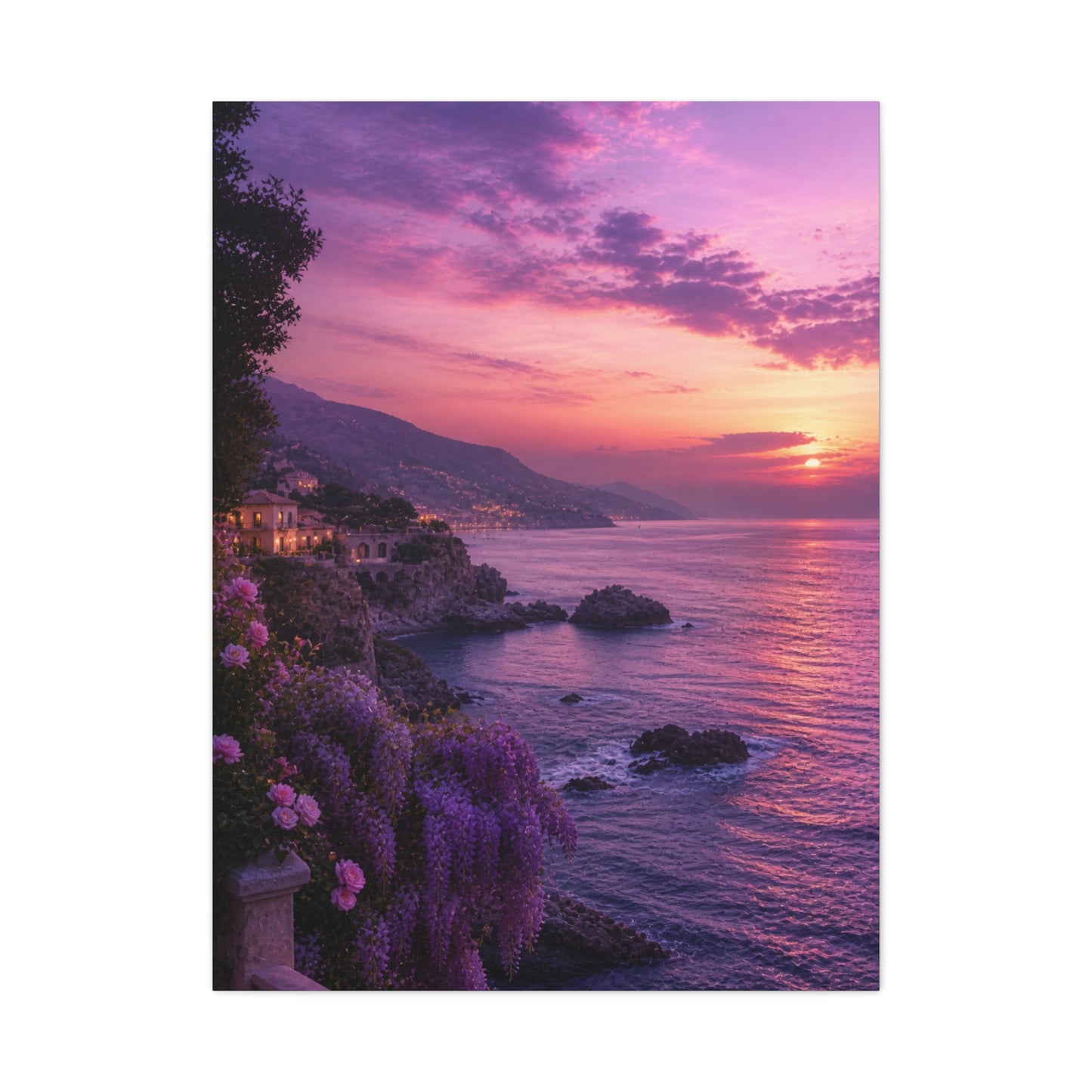 Violet Coastal Sunset Landscape Wall Art & Canvas Print