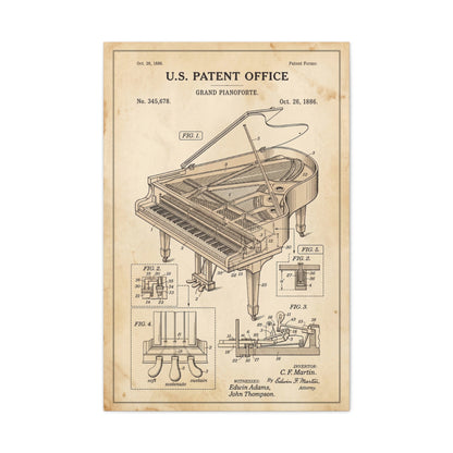 Vintage Grand Piano Patent Illustration Wall Art & Canvas Print